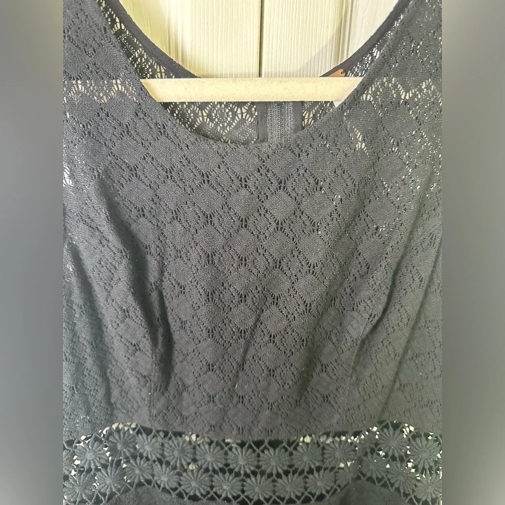 Free People Black Lace Fit & Flare Mini Dress Cutout Waist Boho Size 4
